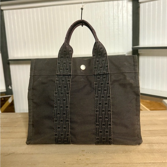 HERMÈS Gray Unisex Canvas Top Zip Tote Bag Purse - Picture 1 of 9